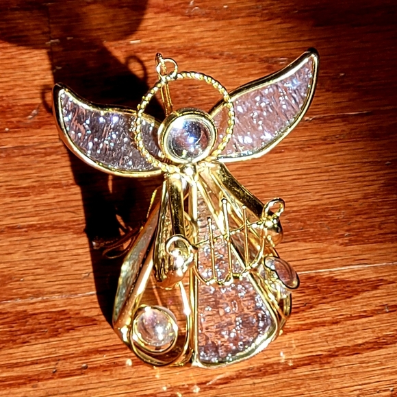 Other - Stained Glass Style Angel Ornament, Gold-toned W/ Halo, Harp Music Instrument •°